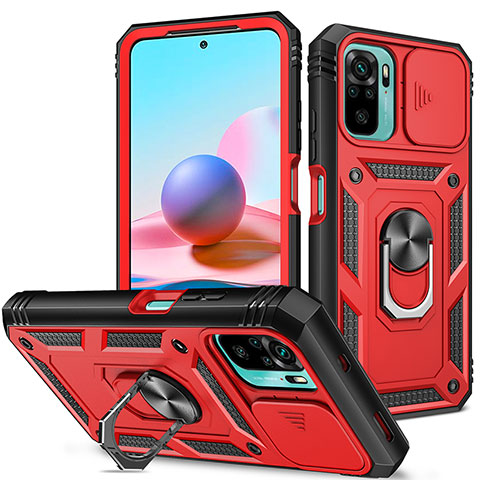 Coque Contour Silicone et Plastique Housse Etui Mat avec Magnetique Support Bague Anneau MQ5 pour Xiaomi Poco M5S Rouge