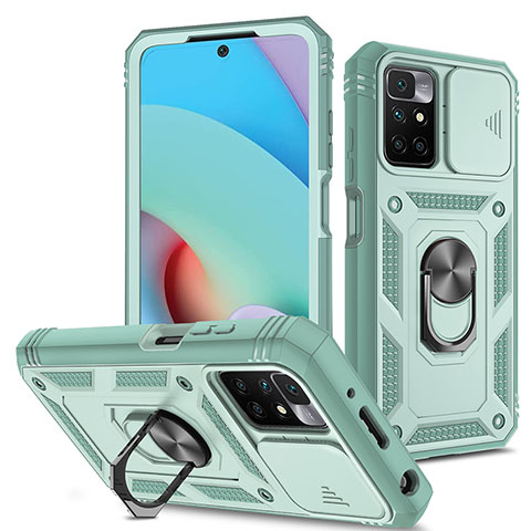 Coque Contour Silicone et Plastique Housse Etui Mat avec Magnetique Support Bague Anneau MQ5 pour Xiaomi Redmi 10 4G Vert