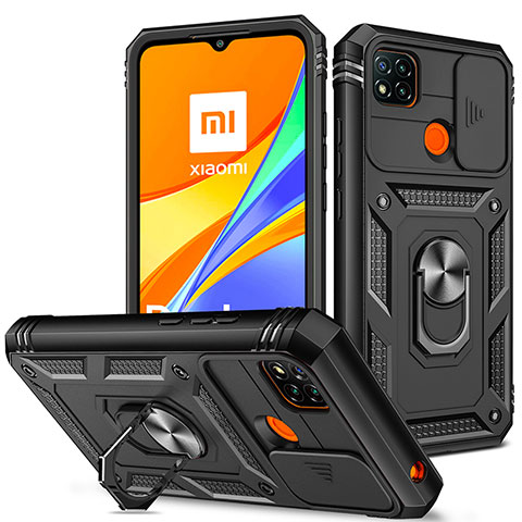 Coque Contour Silicone et Plastique Housse Etui Mat avec Magnetique Support Bague Anneau MQ5 pour Xiaomi Redmi 9 Activ Noir