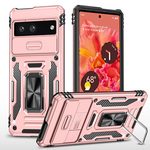 Coque Contour Silicone et Plastique Housse Etui Mat avec Magnetique Support Bague Anneau MQ6 pour Google Pixel 7 5G Or Rose