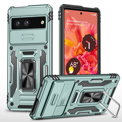 Coque Contour Silicone et Plastique Housse Etui Mat avec Magnetique Support Bague Anneau MQ6 pour Google Pixel 7 5G Pastel Vert