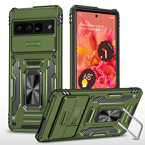 Coque Contour Silicone et Plastique Housse Etui Mat avec Magnetique Support Bague Anneau MQ6 pour Google Pixel 7 Pro 5G Vert