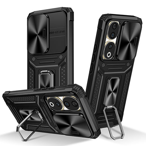 Coque Contour Silicone et Plastique Housse Etui Mat avec Magnetique Support Bague Anneau MQ6 pour Huawei Honor 90 5G Noir