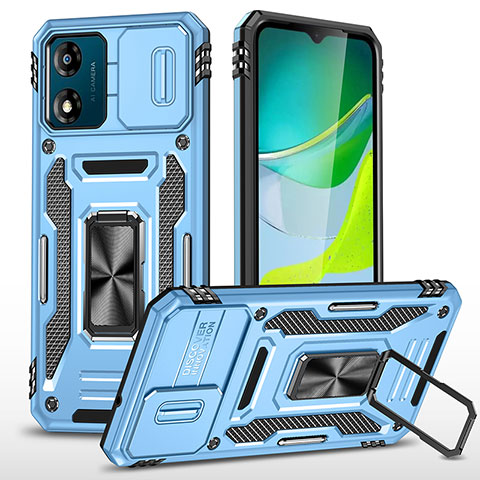 Coque Contour Silicone et Plastique Housse Etui Mat avec Magnetique Support Bague Anneau MQ6 pour Motorola Moto E13 Bleu Ciel