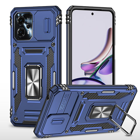 Coque Contour Silicone et Plastique Housse Etui Mat avec Magnetique Support Bague Anneau MQ6 pour Motorola Moto G13 Bleu