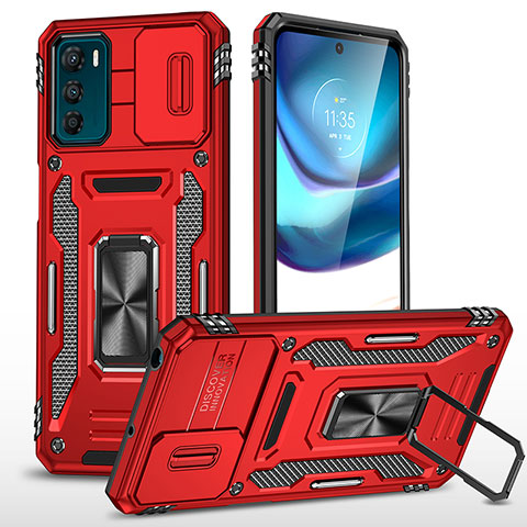 Coque Contour Silicone et Plastique Housse Etui Mat avec Magnetique Support Bague Anneau MQ6 pour Motorola Moto G42 Rouge