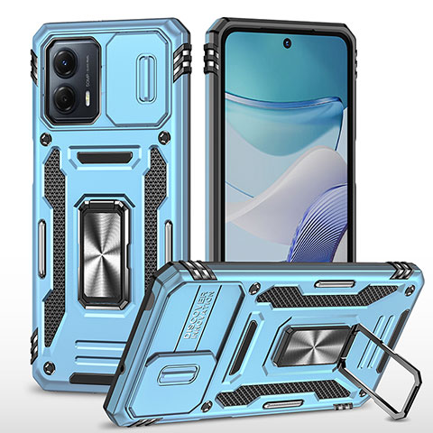 Coque Contour Silicone et Plastique Housse Etui Mat avec Magnetique Support Bague Anneau MQ6 pour Motorola Moto G53j 5G Bleu Clair