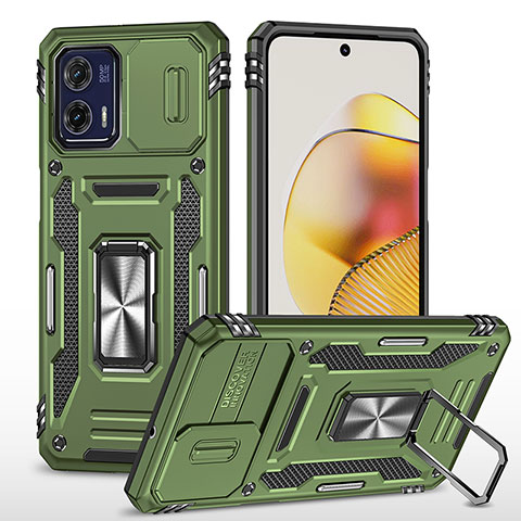 Coque Contour Silicone et Plastique Housse Etui Mat avec Magnetique Support Bague Anneau MQ6 pour Motorola Moto G73 5G Vert