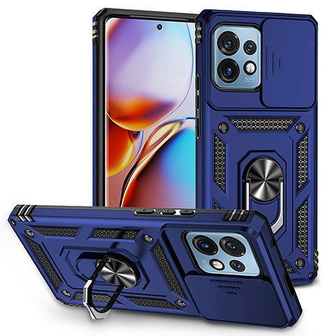 Coque Contour Silicone et Plastique Housse Etui Mat avec Magnetique Support Bague Anneau MQ6 pour Motorola Moto X40 5G Bleu