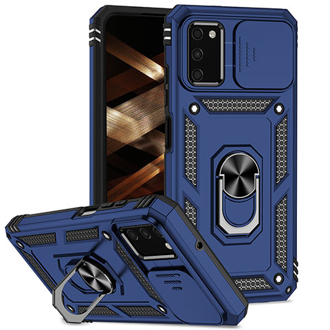 Coque Contour Silicone et Plastique Housse Etui Mat avec Magnetique Support Bague Anneau MQ6 pour Samsung Galaxy A02s Bleu