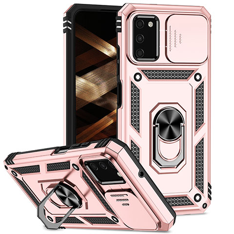 Coque Contour Silicone et Plastique Housse Etui Mat avec Magnetique Support Bague Anneau MQ6 pour Samsung Galaxy A02s Or Rose