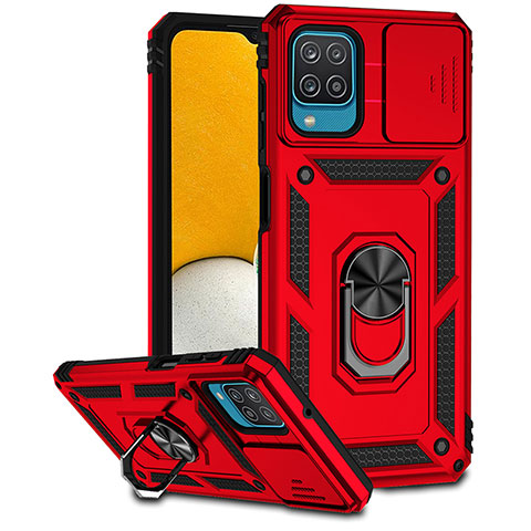 Coque Contour Silicone et Plastique Housse Etui Mat avec Magnetique Support Bague Anneau MQ6 pour Samsung Galaxy A12 5G Rouge