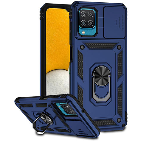 Coque Contour Silicone et Plastique Housse Etui Mat avec Magnetique Support Bague Anneau MQ6 pour Samsung Galaxy A12 Nacho Bleu