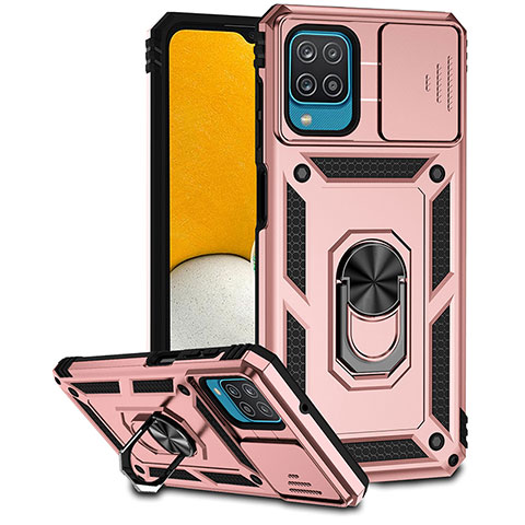 Coque Contour Silicone et Plastique Housse Etui Mat avec Magnetique Support Bague Anneau MQ6 pour Samsung Galaxy A12 Nacho Or Rose