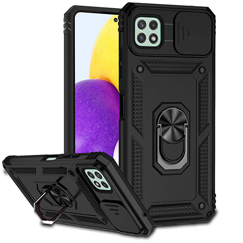 Coque Contour Silicone et Plastique Housse Etui Mat avec Magnetique Support Bague Anneau MQ6 pour Samsung Galaxy A22 5G Noir