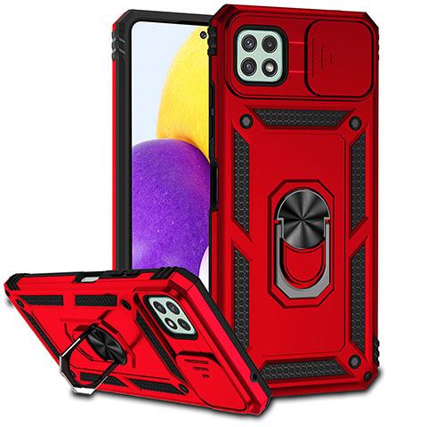 Coque Contour Silicone et Plastique Housse Etui Mat avec Magnetique Support Bague Anneau MQ6 pour Samsung Galaxy A22 5G Rouge