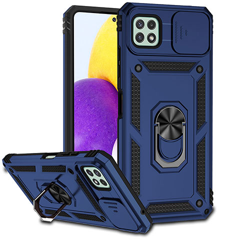 Coque Contour Silicone et Plastique Housse Etui Mat avec Magnetique Support Bague Anneau MQ6 pour Samsung Galaxy A22s 5G Bleu