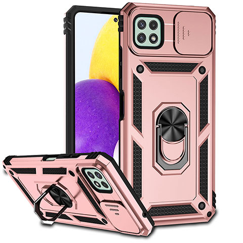 Coque Contour Silicone et Plastique Housse Etui Mat avec Magnetique Support Bague Anneau MQ6 pour Samsung Galaxy A22s 5G Or Rose