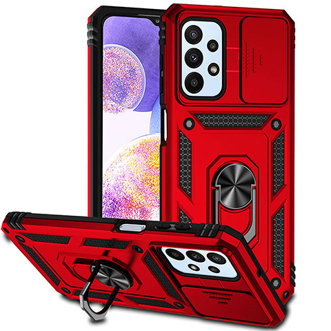 Coque Contour Silicone et Plastique Housse Etui Mat avec Magnetique Support Bague Anneau MQ6 pour Samsung Galaxy A23 4G Rouge