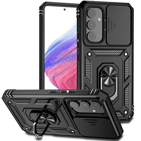 Coque Contour Silicone et Plastique Housse Etui Mat avec Magnetique Support Bague Anneau MQ6 pour Samsung Galaxy A54 5G Noir