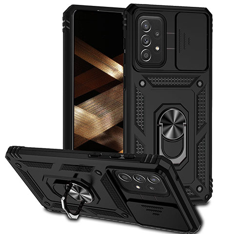 Coque Contour Silicone et Plastique Housse Etui Mat avec Magnetique Support Bague Anneau MQ6 pour Samsung Galaxy A73 5G Noir