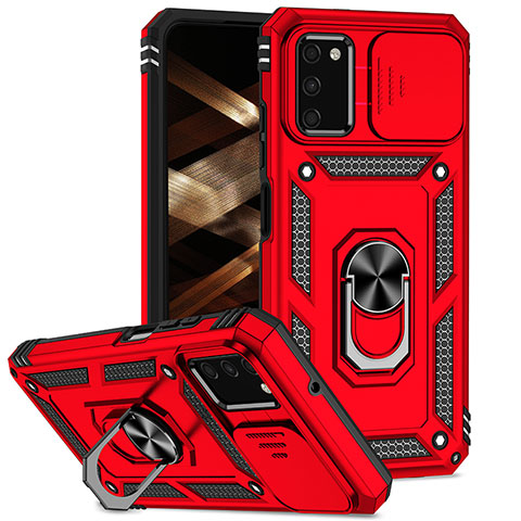 Coque Contour Silicone et Plastique Housse Etui Mat avec Magnetique Support Bague Anneau MQ6 pour Samsung Galaxy M02s Rouge