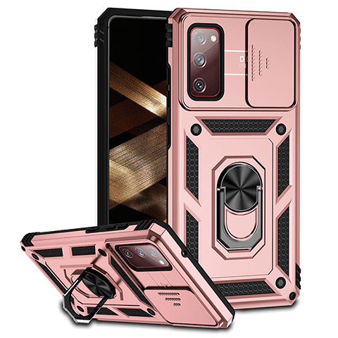 Coque Contour Silicone et Plastique Housse Etui Mat avec Magnetique Support Bague Anneau MQ6 pour Samsung Galaxy S20 FE (2022) 5G Or Rose