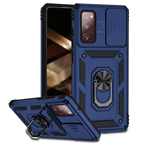 Coque Contour Silicone et Plastique Housse Etui Mat avec Magnetique Support Bague Anneau MQ6 pour Samsung Galaxy S20 FE 4G Bleu