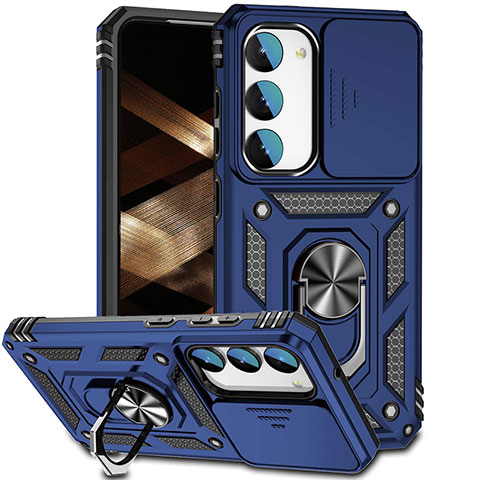 Coque Contour Silicone et Plastique Housse Etui Mat avec Magnetique Support Bague Anneau MQ6 pour Samsung Galaxy S23 5G Bleu