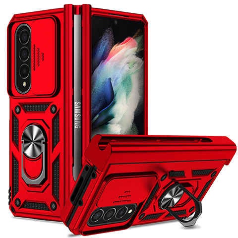 Coque Contour Silicone et Plastique Housse Etui Mat avec Magnetique Support Bague Anneau MQ6 pour Samsung Galaxy Z Fold3 5G Rouge