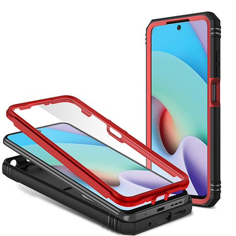 Coque Contour Silicone et Plastique Housse Etui Mat avec Magnetique Support Bague Anneau MQ6 pour Xiaomi Redmi 10 4G Rouge