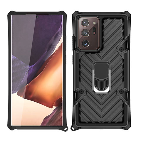 Coque Contour Silicone et Plastique Housse Etui Mat avec Magnetique Support Bague Anneau N03 pour Samsung Galaxy Note 20 Ultra 5G Noir