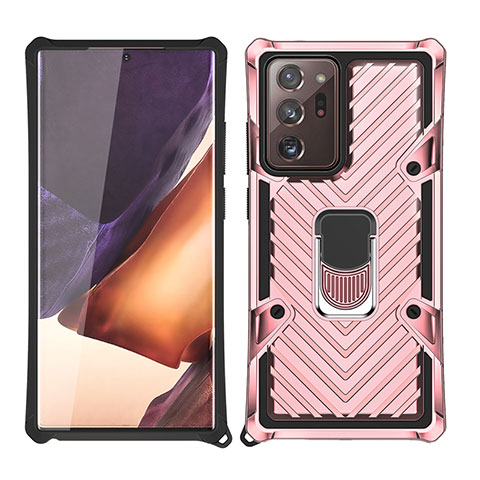 Coque Contour Silicone et Plastique Housse Etui Mat avec Magnetique Support Bague Anneau N03 pour Samsung Galaxy Note 20 Ultra 5G Or Rose