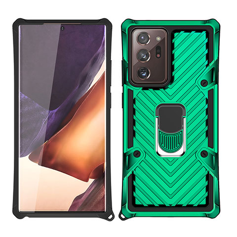 Coque Contour Silicone et Plastique Housse Etui Mat avec Magnetique Support Bague Anneau N03 pour Samsung Galaxy Note 20 Ultra 5G Vert