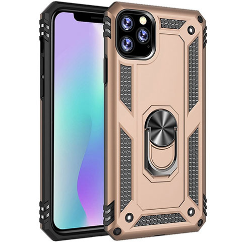 Coque Contour Silicone et Plastique Housse Etui Mat avec Magnetique Support Bague Anneau pour Apple iPhone 11 Pro Or