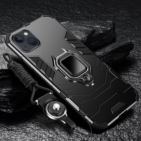 Coque Contour Silicone et Plastique Housse Etui Mat avec Magnetique Support Bague Anneau pour Apple iPhone 15 Plus Noir