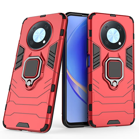 Coque Contour Silicone et Plastique Housse Etui Mat avec Magnetique Support Bague Anneau pour Huawei Enjoy 50 Pro Rouge