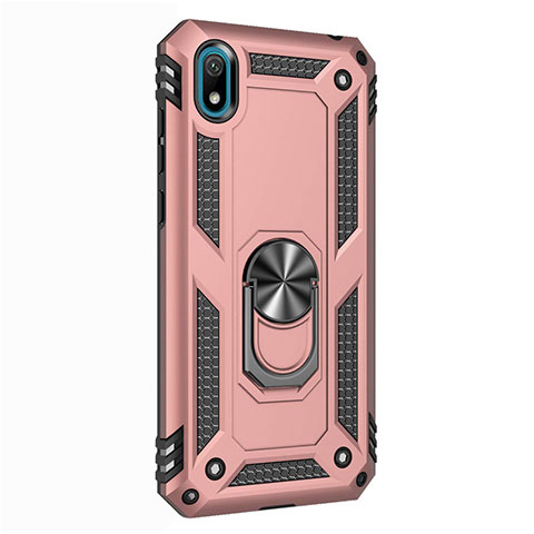 Coque Contour Silicone et Plastique Housse Etui Mat avec Magnetique Support Bague Anneau pour Huawei Enjoy 8S Or Rose