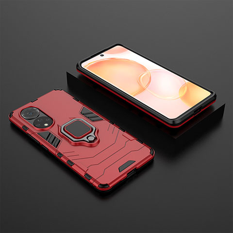 Coque Contour Silicone et Plastique Housse Etui Mat avec Magnetique Support Bague Anneau pour Huawei Honor 50 5G Rouge