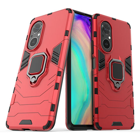 Coque Contour Silicone et Plastique Housse Etui Mat avec Magnetique Support Bague Anneau pour Huawei Honor 50 SE 5G Rouge