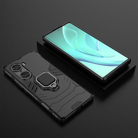 Coque Contour Silicone et Plastique Housse Etui Mat avec Magnetique Support Bague Anneau pour Huawei Honor 60 Pro 5G Noir