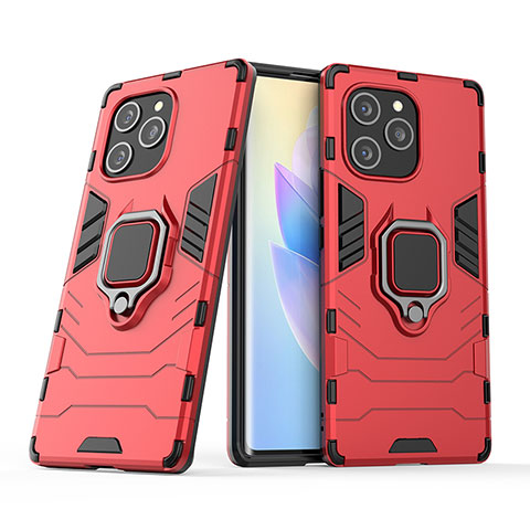 Coque Contour Silicone et Plastique Housse Etui Mat avec Magnetique Support Bague Anneau pour Huawei Honor 60 SE 5G Rouge