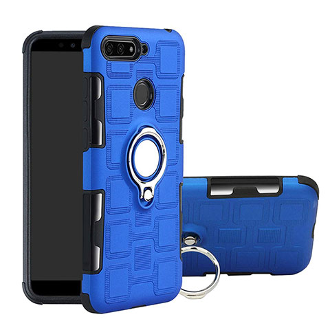 Coque Contour Silicone et Plastique Housse Etui Mat avec Magnetique Support Bague Anneau pour Huawei Honor 7A Bleu Ciel