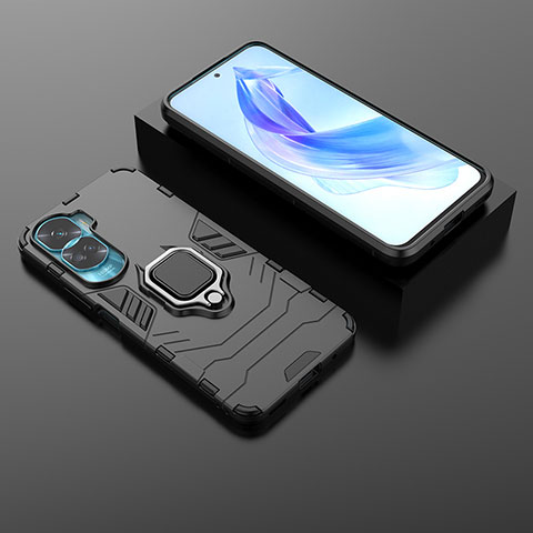 Coque Contour Silicone et Plastique Housse Etui Mat avec Magnetique Support Bague Anneau pour Huawei Honor 90 Lite 5G Noir