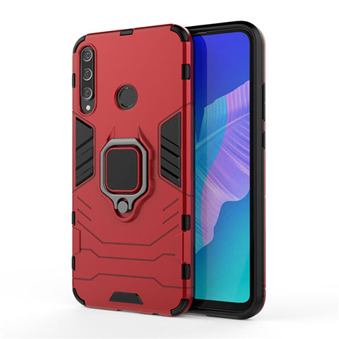 Coque Contour Silicone et Plastique Housse Etui Mat avec Magnetique Support Bague Anneau pour Huawei Honor 9C Rouge