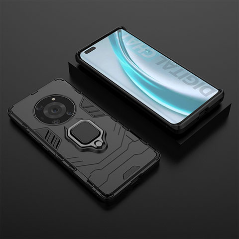 Coque Contour Silicone et Plastique Housse Etui Mat avec Magnetique Support Bague Anneau pour Huawei Honor Magic3 Pro 5G Noir