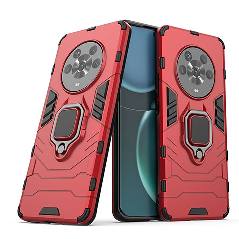 Coque Contour Silicone et Plastique Housse Etui Mat avec Magnetique Support Bague Anneau pour Huawei Honor Magic4 5G Rouge