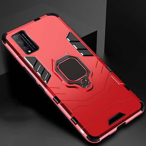 Coque Contour Silicone et Plastique Housse Etui Mat avec Magnetique Support Bague Anneau pour Huawei Honor Play4T Pro Rouge