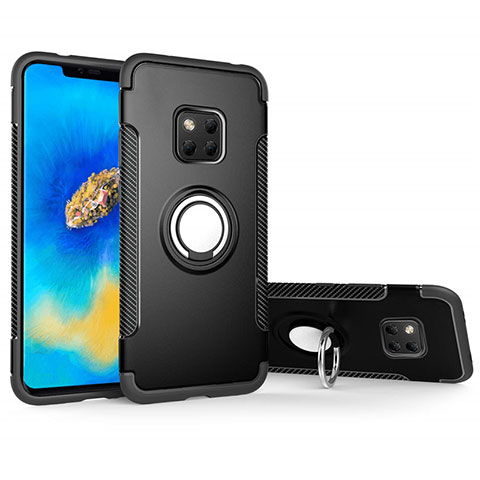 Coque Contour Silicone et Plastique Housse Etui Mat avec Magnetique Support Bague Anneau pour Huawei Mate 20 Pro Noir