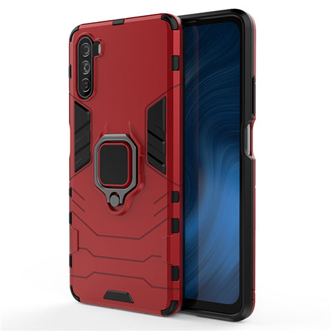 Coque Contour Silicone et Plastique Housse Etui Mat avec Magnetique Support Bague Anneau pour Huawei Mate 40 Lite 5G Rouge